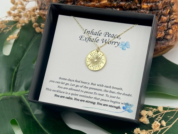 Inhale Peace, Exhale Worry Affirmation Necklace, Self Care Necklace,You Are Enough Necklace, Mindfulness Necklace Gift