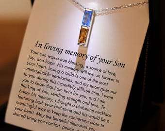 Collar conmemorativo para hijo, regalo conmemorativo para hijo, collar con piedra de nacimiento a juego, regalo de simpatía para hijo, regalo conmemorativo para hijo, collar por la pérdida de un hijo