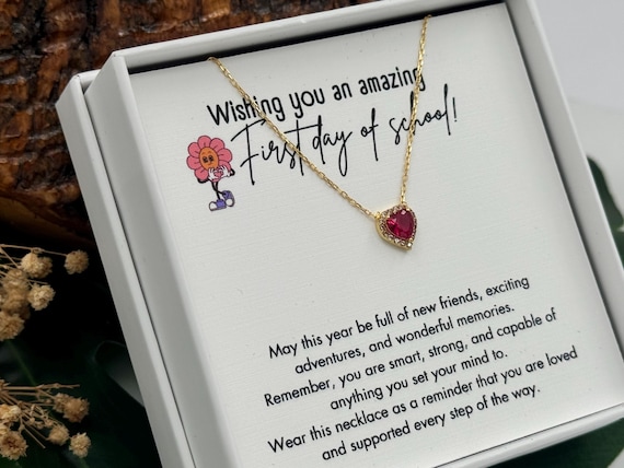 First Day of School Heart Necklace for Girls, Back to School Gift, 12th Senior Year Jewelry, Sophomore Year Gift, College Freshman Necklace