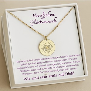 Geschenk zum Abitur, Bestandenes Große Sunbeam Halskette, Abitur 2025, Karte mit Schmuck Geschenk zum Diplom Master Bachelor
