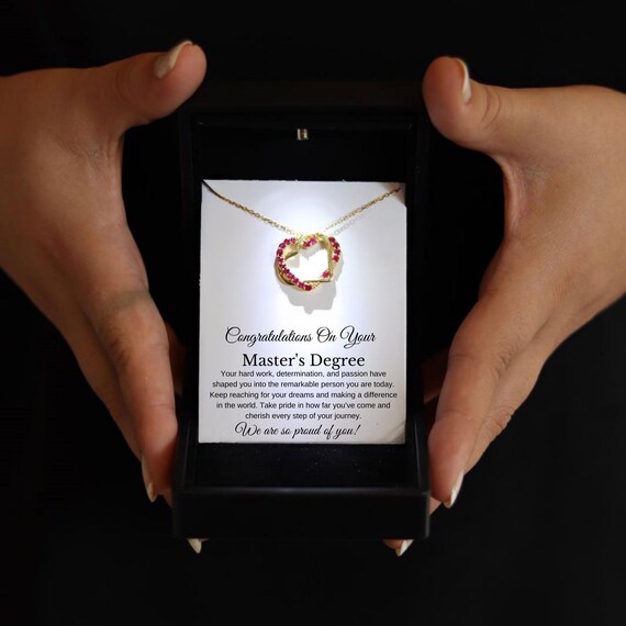 Master Degree Heart Necklace wit Luxury Led Light Box, MA Gift Ideas, Masters Student Gift for Her, MBA Graduation Jewelry, PhD MD Necklace