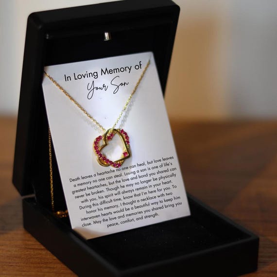 Loss of Son Memorial Necklace, Son Memorial Gift, Son Sympathy Gift, Son Memorial Gift, Heart Necklace with Luxury Led Box