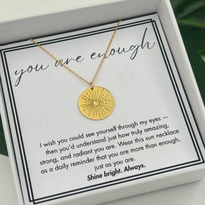You are Enough Sun Necklace, Motivational Self-Love Gift for Best Friend, Inspirational Jewelry, Encouragement Necklace, Friend Necklace