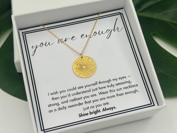 You are Enough Sun Necklace, Motivational Self-Love Gift for Best Friend, Inspirational Jewelry, Encouragement Necklace, Friend Necklace