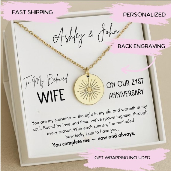 Wife on Our 21st Anniversary Jewelry, Wife Anniversarry Gift, Wife Wedding Anniversary Gift from Husband, Wife  Anniversarry Necklace Gift