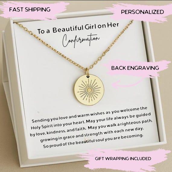 Confirmation Necklace Gifts for Girls, Personalized Silver Confirmation Gif,  Goddaughter Necklace Gift from Godmother, Baptism Gift