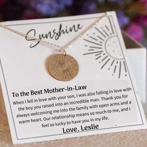 Collana per suocera da parte della nuora, regalo "Sunshine Silver", collana per suocera con biglietto personalizzato, gioielli per suocera