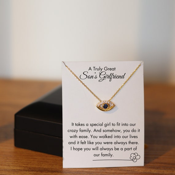Son's Girlfriend Silver Evil Eye Necklace with LED Light Jewelry Box, Third Eye, Son's Girlfriend Birthday , Daughter in Law Jewelry