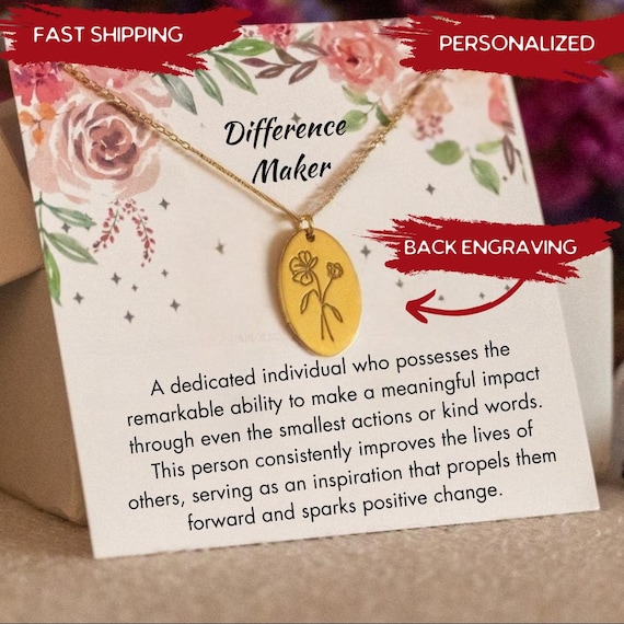 Teacher Thank You Necklace, Gift for Tutor Birthflower Necklace, Coworker Appreciation Gift Manager Thank You Gift Difference Maker Necklace