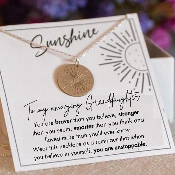 Granddaughter Necklace Gift, Granddaughter Birthday, Sentimental Granddaughter Jewelry, Silver Sunshine Granddaughter Jewelry for Family