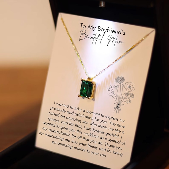 Boyfriend's Mom Silver Necklace with Luxury Box, Boyfriends Mom Birthstone Gift for Birthday, Christmas, To My Boyfriends Mom Jewelry Gift