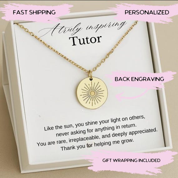 Personalized Tutor Necklace, Tutor Thank You Gift, Tutor Appreciation Gift, Unique Gift for Mentor for her, Student to Tutor gift