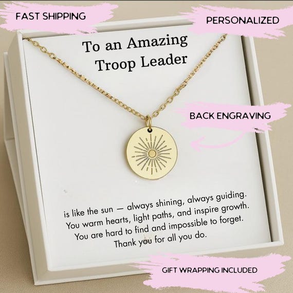 Personalized Troop Leader Necklace Gift, Troop Leader Thank You Gift, Troop Leader Appreciation Gift,  Troop Leader Leaving Gift
