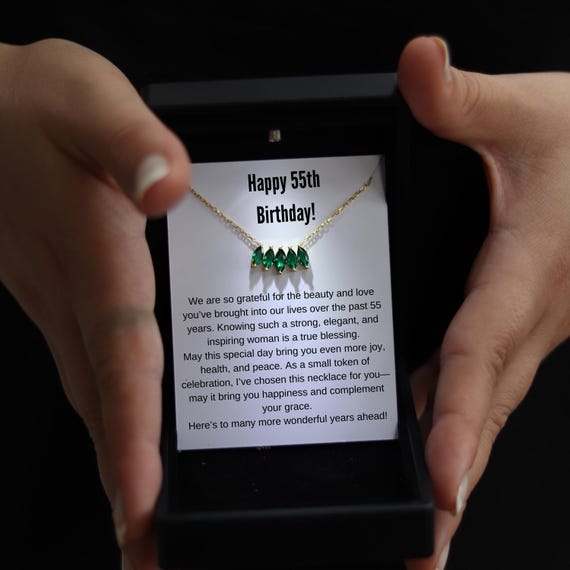 55th Birthday Gifts for Women Necklace, 55th Emerald Birthday Silver Jewelry, 55 Year Old Woman Gift, Fifty Fifth birthday gift for women
