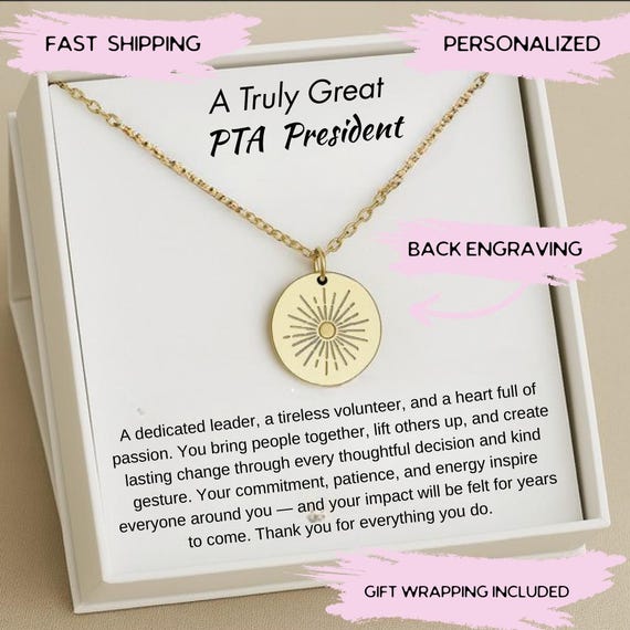 PTA President Sun Necklace, Personalized PTA President Gift, PTA President Thank You Gift, Appreciation Gift for Pta President Necklace