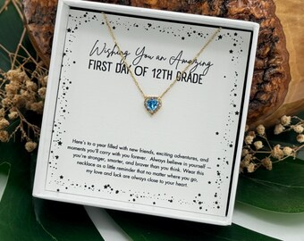 Ketting 12e leerjaar eerste schooldag, ketting senior jaar 12e klas dochter, 12e geluksketting, geboortesteenketting voor meisje