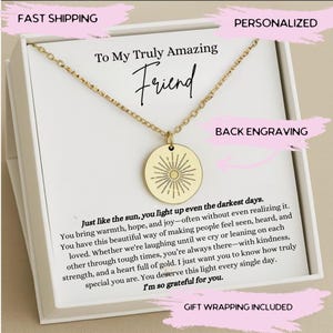 Cadeau personnalisé collier soleil pour ami, bijoux pour ami, collier en argent pour anniversaire d'un ami avec carte, collier meilleur ami, cadeau d'amitié