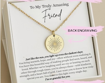 Personalized Friend Sun Necklace Gift, Friend Jewelry, Friend Birthday Silver Necklace with Card, Best Friend Necklace, Friendship Gift