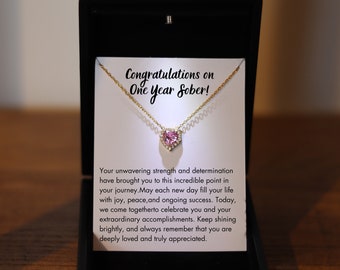 Sobriety Anniversary for Her,Sober Gifts for Women, Silver Heart Necklace for Sober, One Year Sober, Six Month Sober Jewelry, First Sobriety