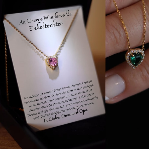 Enkeltochter Geburtsstein Silber Herz Kette, Enkeltochter Kette für Oma und Opa, Enkeltochter Zum Geburtstag, Geschenk An Enkelkind, Mädchen