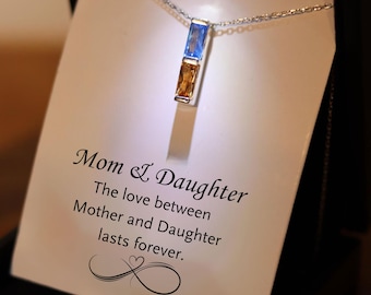 Mother Silver Necklace from Daughter, Mother and Daughter Birthstone Necklace, Gift For Mom, Mother Birthday Jewelry, Mother Christmas Gift