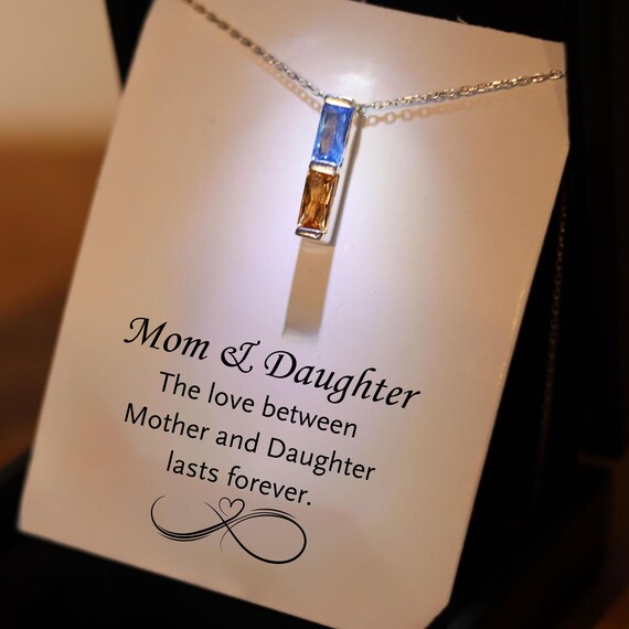 Mother Silver Necklace from Daughter, Mother and Daughter Birthstone Necklace, Gift For Mom, Mother Birthday Jewelry, Mother Christmas Gift