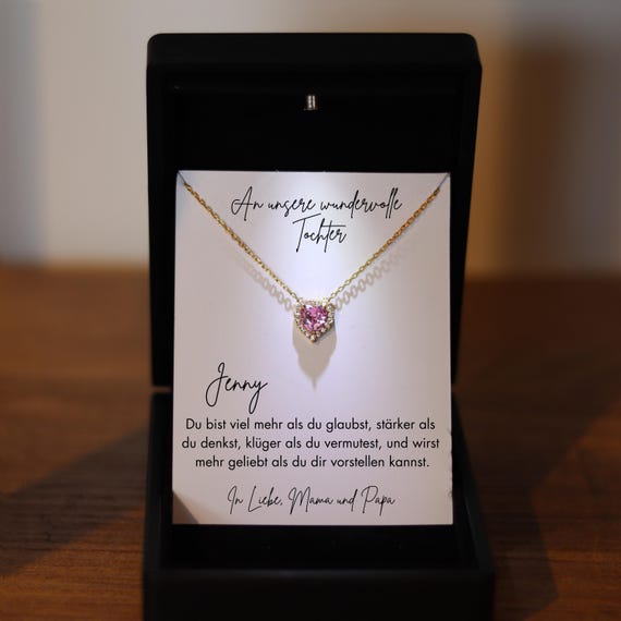 925 Sterling Silber Halskette für Tochter 14K vergoldet, An meine wundervolle Tochter, Schulabschluss, Herz Halskette für Mächen Geschenk