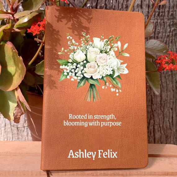 July Birth Flower Bouquet Journal, Lily of the Valley, White Rose & Water Lily Notebook, Cancer Birthday Gift for Women, Floral Diary