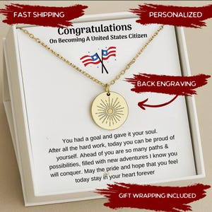 New American Citizen Necklace,  New US Citizen Gift American Naturalization Ceremony Gift, Personalized Immigrant Citizenship Congratulation