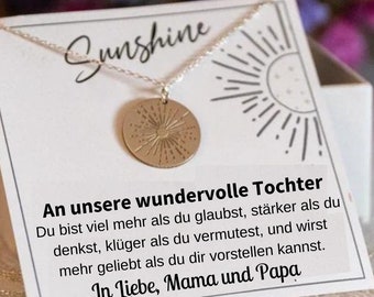 Tochter, Große Sunbeam Halskette, 925 Sterling Silber  Halskette für Tochter 14K vergoldet, An meine wundervolle Tochter, Schulabschluss
