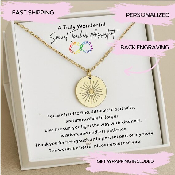 Personalized Special Teacher Assistant Gift,  Teacher Assistant Necklace, End Of Term Teacher Assistant Gift, TA Thank You Gift,