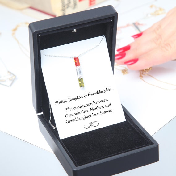 Mother Daughter Grandmother Three Genarations Necklace, 3 Generations Necklace, Birthstone Jewelry for Grandmother, Generations Necklace,