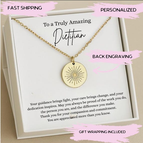 Dietitan Silver Necklace, Dietitan Thank You Gift, Dietitan Appreciation Gift Dietitan Necklace, Dietitian Promotion Gift, RD Necklace Gifts