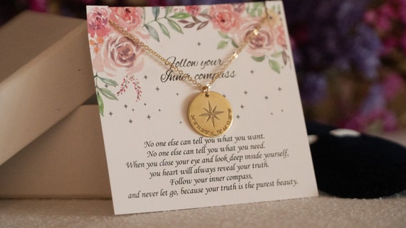 Compass Necklace for RN Gift, LPN Gift, Nurse Graduation Gift for 8th Grade Graduation Coordinates Pendant, Daughter Graduation Necklace
