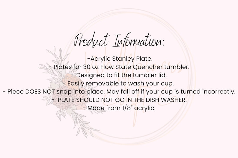 Peut inclure: Informations sur le produit&nbsp;: Plaque Stanley en acrylique. Plaques pour gobelet Flow State Quencher de 30&nbsp;oz. Con&ccedil;ues pour s&rsquo;adapter au couvercle du gobelet. Facilement amovibles pour laver votre gobelet. La pi&egrave;ce NE S&rsquo;EMBO&Icirc;TE PAS. Elle risque de tomber si votre gobelet est mal positionn&eacute;. LA PLAQUE NE DOIT PAS &Ecirc;TRE LAV&Eacute;E AU LAVE-VAISSELLE. Fabriqu&eacute;e en acrylique de 1/8&nbsp;po.