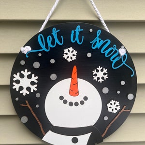 Cheerful Snowman Winter Wreath & Door Decor - Let it Snow Sign for Christmas - Festive Front Door Decor