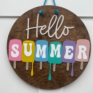 Hello Summer Popsicle Sign: Colorful Acrylic Wood Door Hanger