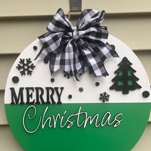 Merry Christmas Front Door Hanger - Rustic Holiday Sign - Christmas Tree Decoration