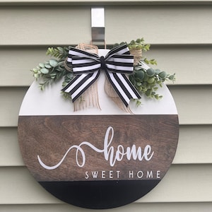 Front Door Decor - Welcome Sign, Home Sweet Home Door Hanger, Round Front Porch Sign