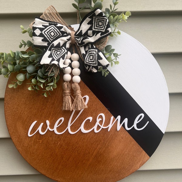 Welcome Sign, Welcome Door Hanger, Front Porch Sign, Round Door Hanger, Welcome Sign, Front Door Decor, Wood Welcome Wreath, Welcome Home