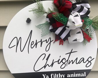 Lustiger Weihnachtstüranhänger | Merry Christmas Ya Schmutztier Zeichen | Rustikale Bauernhaus Urlaub Dekor