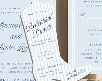 Cowboy Boot Details Card Template, Cut Out Card for Wedding Invitation, RSVP Card, Welcome Party, Rehearsal Dinner, Striped, Western