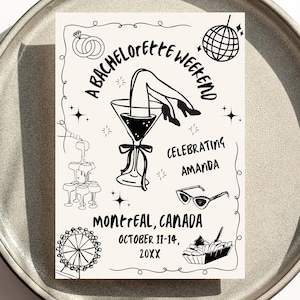 Plantilla de invitación para despedida de soltera en Montreal, invitación imprimible para despedida de soltera, invitación para viaje de chicas, despedida de soltera en Canadá