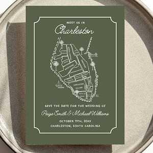 Modèle d'invitation à faire gagner de l'argent à Charleston, carte dessinée à la main, réservez l'invitation, mariage à Charleston en Caroline du Sud, faire-part imprimable