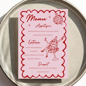 Plantilla de menú para fiesta de Navidad, menú para cena de Navidad, menú para fiesta de fin de año, cóctel festivo, tarjeta de menú moderna para cena de gala
