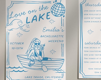Invitación de despedida de soltera "Amor en el lago", invitación editable, despedida de soltera en azul y blanco, "Amor en el lago", invitación imprimible