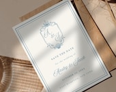Save The Date Invitation Template, Crest Save The Date, Coastal Save The Date Invite, Beach Wedding, Coastal Wedding, Printable and Editable