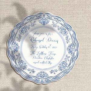 Decorative Plate Details Card Template, Cut Out Card for Wedding Invitation, RSVP Card, Welcome Party, Rehearsal Dinner, Blue and White image 3