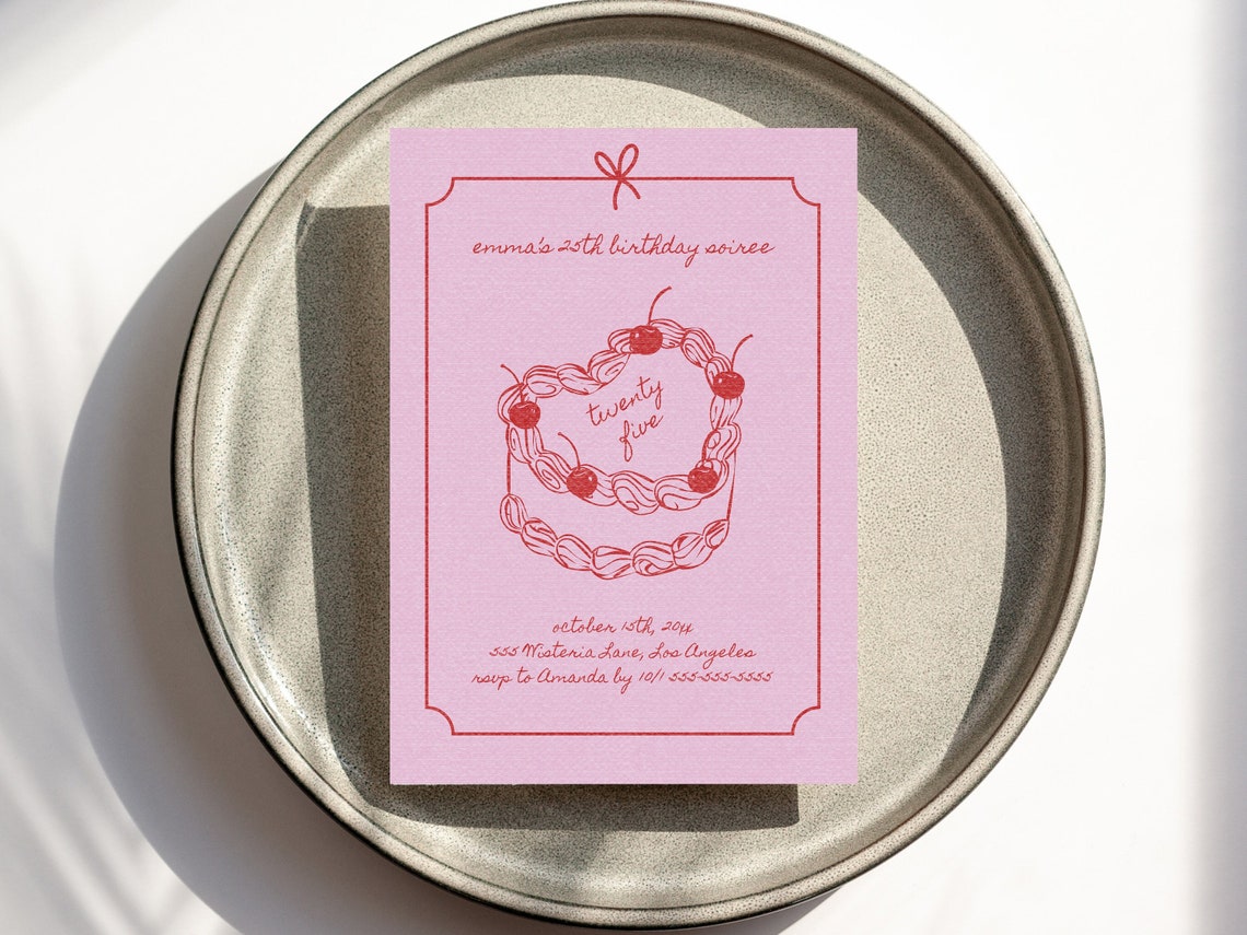 Retro Cake Birthday Invitation Template, Vintage Cake Editable Invite ...