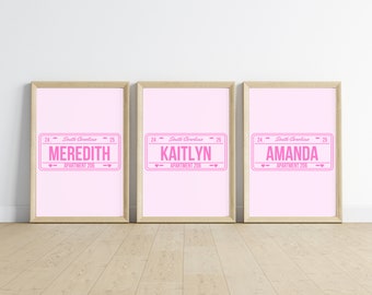 Personalisierte Mitbewohner Name Wandkunst, Kunstwerk für Studentenwohnheim Raum, College Haus Dekor, rosa Name Wandkunst, College Wohnung, Mitbewohner Name Print